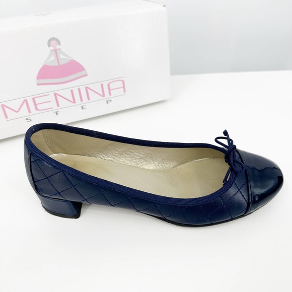 menina step Shoes Menina Step Quilted Ballet Flat Block Heel Round